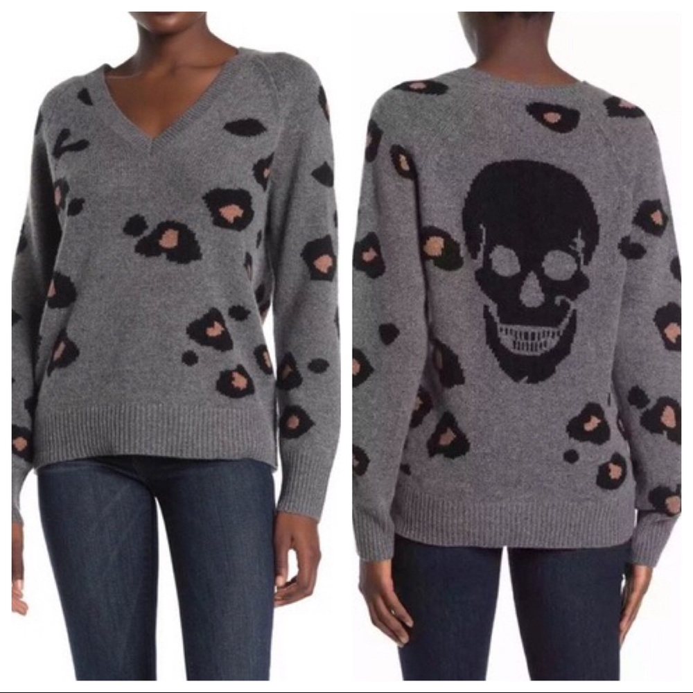 NWOT Skull Cashmere Alani Leopard Wool and Cashmere Sweater Size Small
